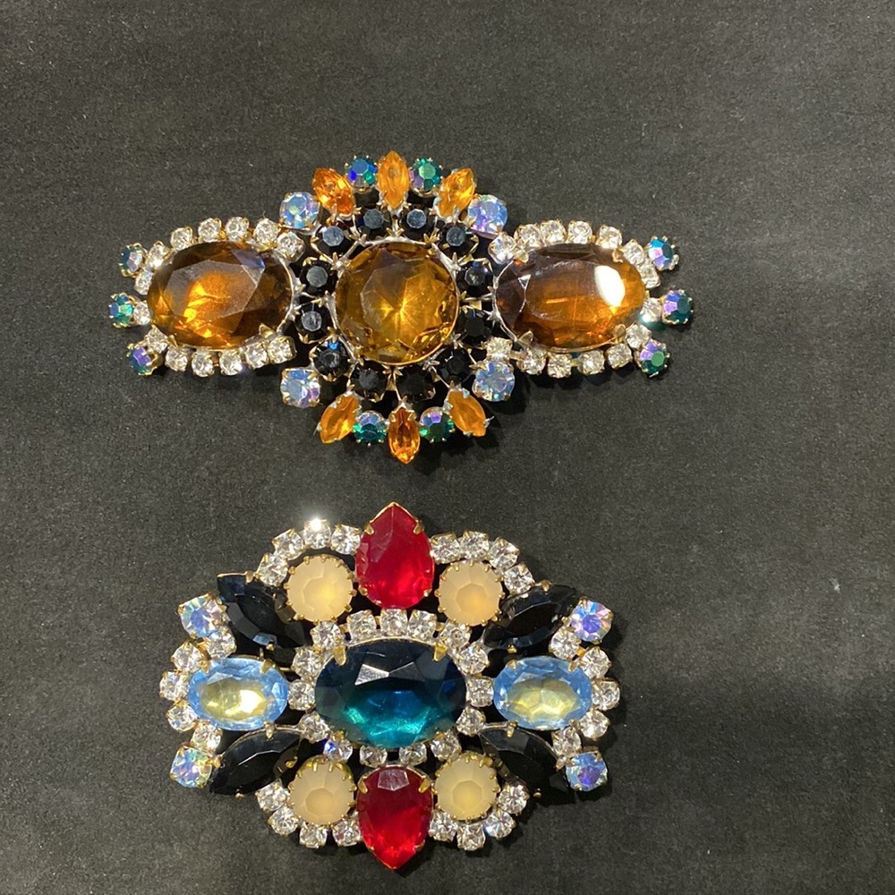 2 incredible handmade Czechoslovakian Crystal and jeweled brooches. Sold each